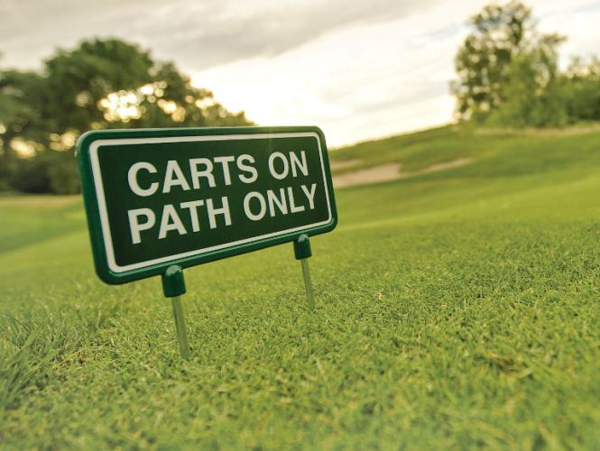 Fairway sign 11x23cm Grn/White CARTS ON PATH ONLY (SG09151)